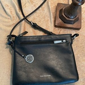 Black leather Enzo angiolini cross body bag with card holders and multiple